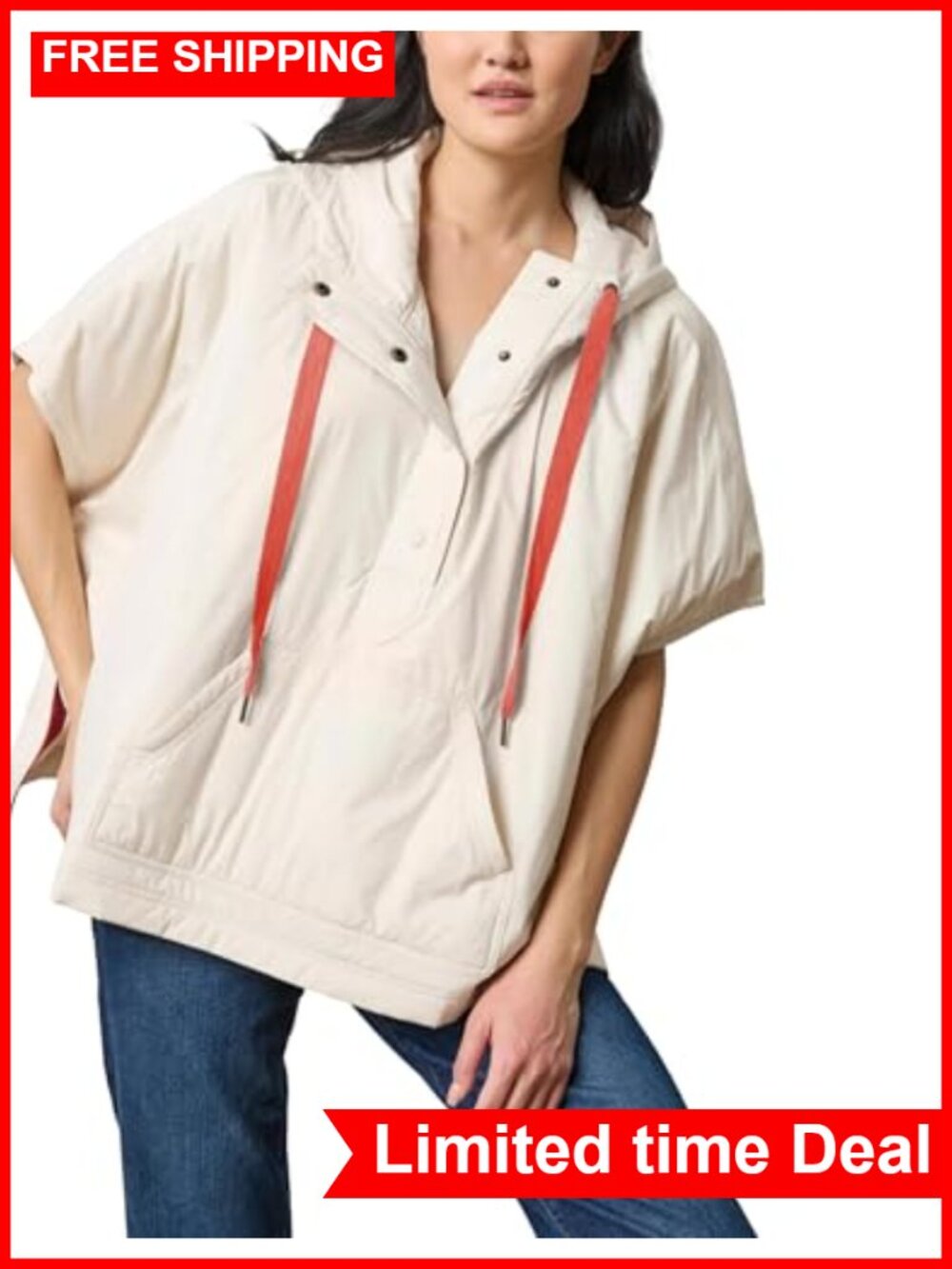 Nylon Puffer Vest Hooded Snap Short Sleeve Oversize Casual
